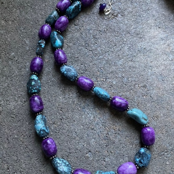 Sterling Silver Sugilite W Turquoise Bead Necklace